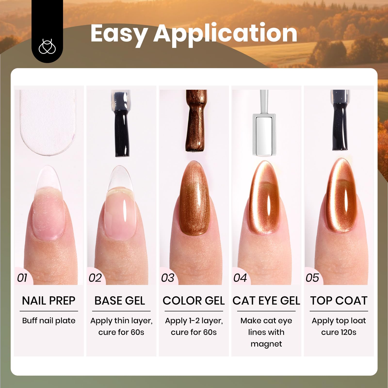 Beetles Gel Polish Golden Mirage Cat Eye Set – 6 Magnetic Colors for DIY or Salon Nails