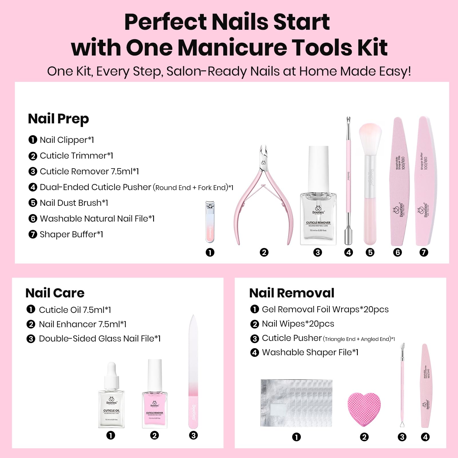 Beetles Gel Polish Remover Kit – 14pc At-Home Manicure & Nail Care Tools