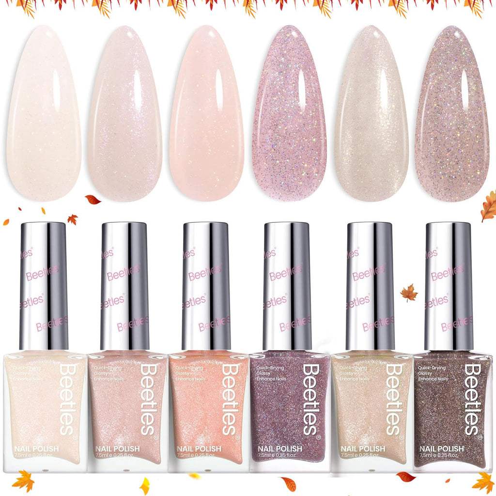 Beetles Gel Polish Set – 6 Nude Colors | Quick-Dry, Shimmer Nude & Jelly Pink Kit