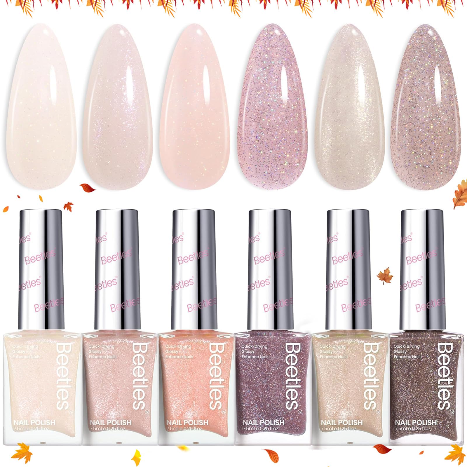 Beetles Gel Polish Set – 6 Nude Colors | Quick-Dry, Shimmer Nude & Jelly Pink Kit