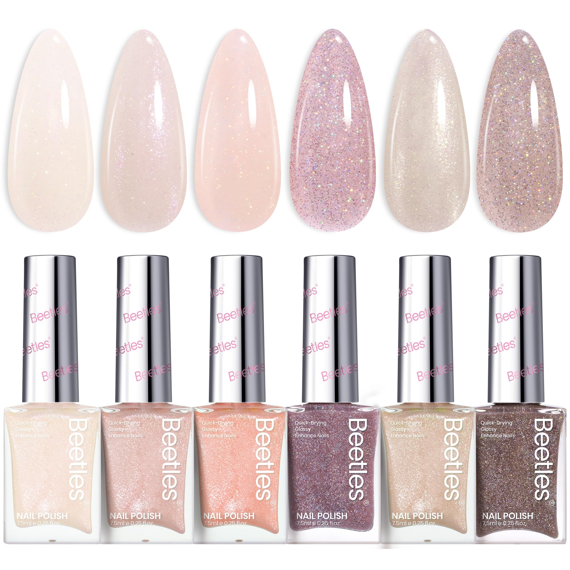 Beetles Gel Polish Set – 6 Nude Colors | Quick-Dry, Shimmer Nude & Jelly Pink Kit