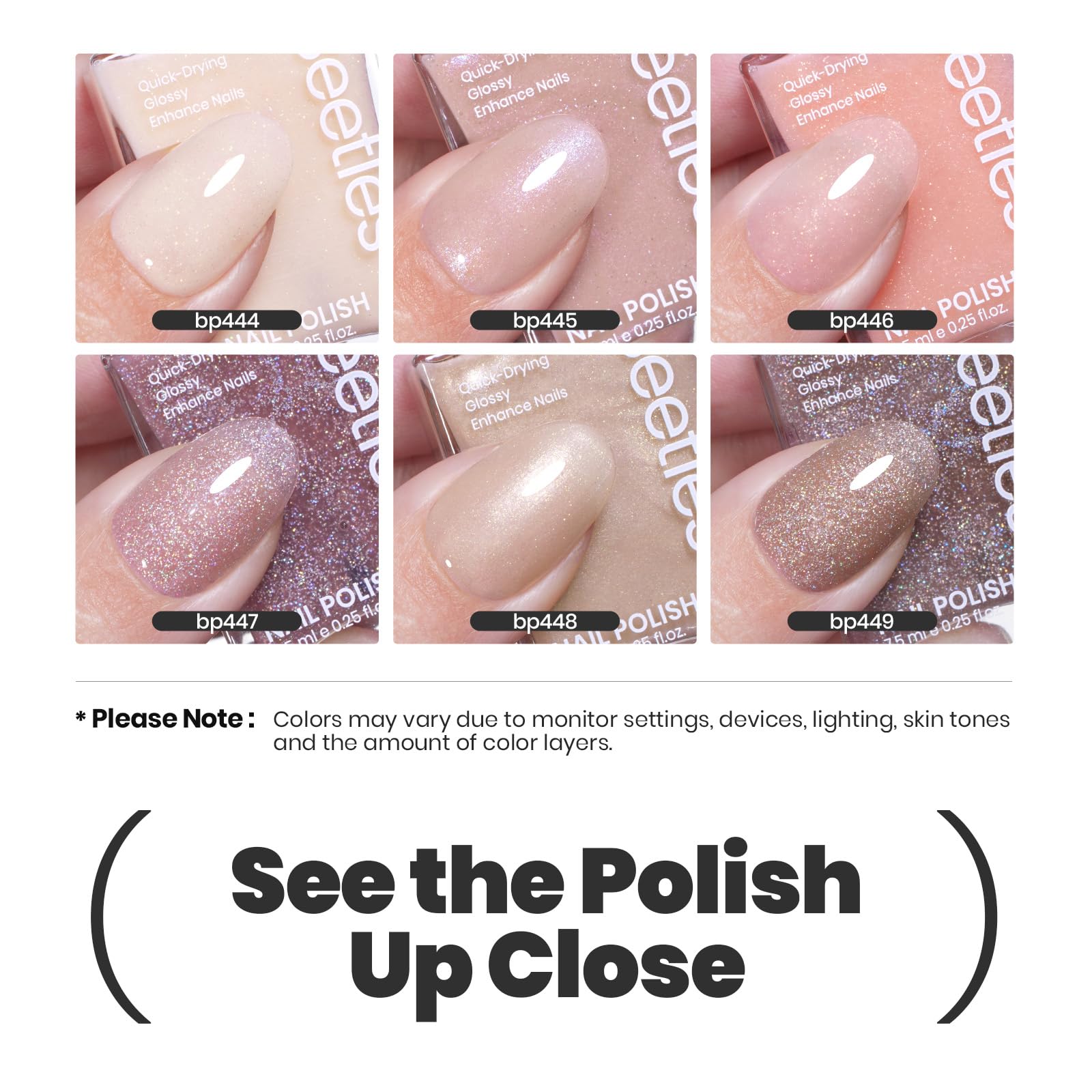 Beetles Gel Polish Set – 6 Nude Colors | Quick-Dry, Shimmer Nude & Jelly Pink Kit