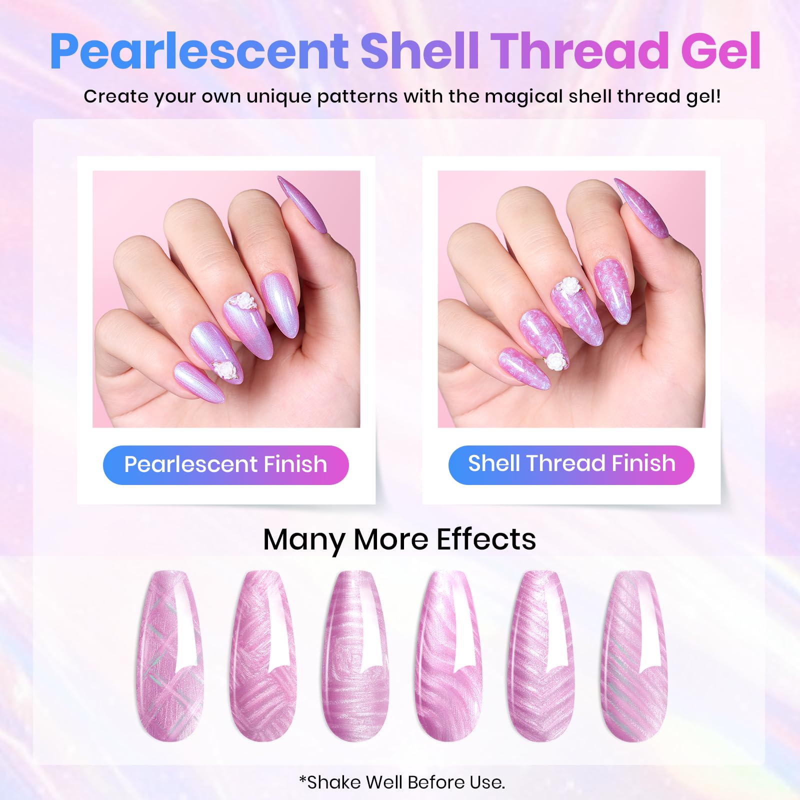 Beetles Gel Polish Stay Shining Pearly Swirl Set — 6 Mermaid Colors & Shell Thread Design