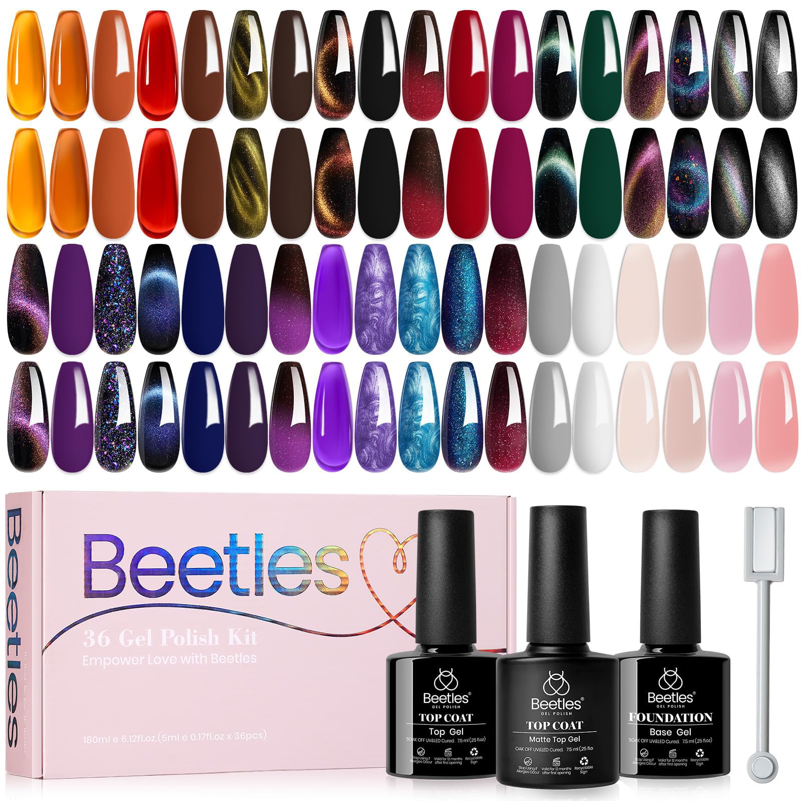 Beetles Gel Nail Polish – 39-Piece Jelly Nail Set with Glitter Colors & 3 Base/Top Coats