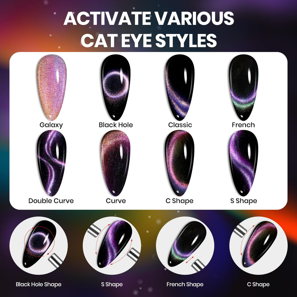 Beetles Cat Eye Gel Polish Set – 6 Colors with Magnet | Soak-Off UV Velvet Finish | Enchanted Spectrum Collection