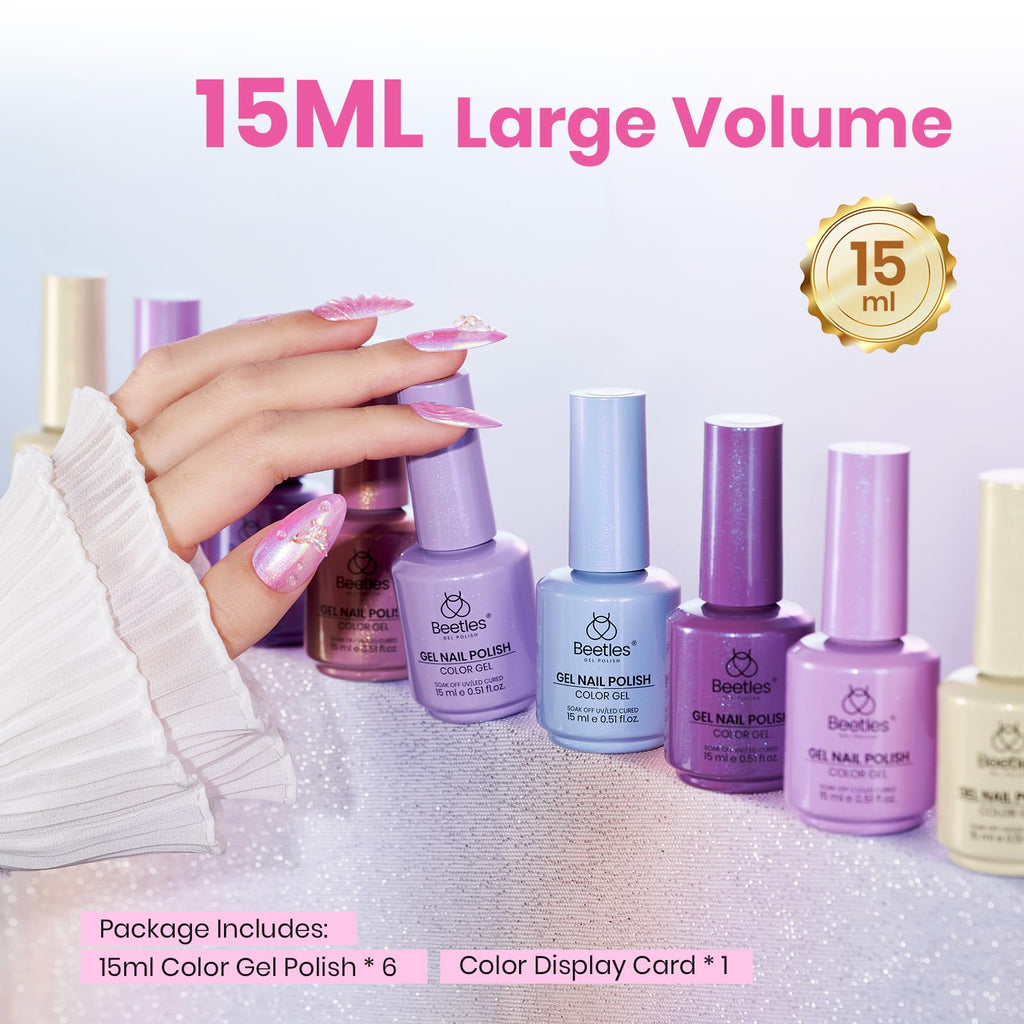 Beetles Pearl Gel Polish Set – Ocean Whisper Collection (6×15ml) Mermaid Shell Swirl Nails