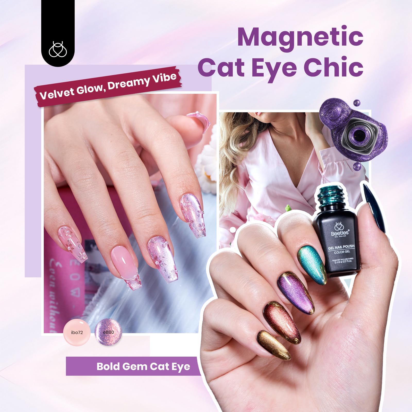 Beetles 119 PCS Gel Nail Polish Set – 100 Colors with Cat Eye, Glitter, Pearl Finishes + Base & Top Coats for At-Home Manicures