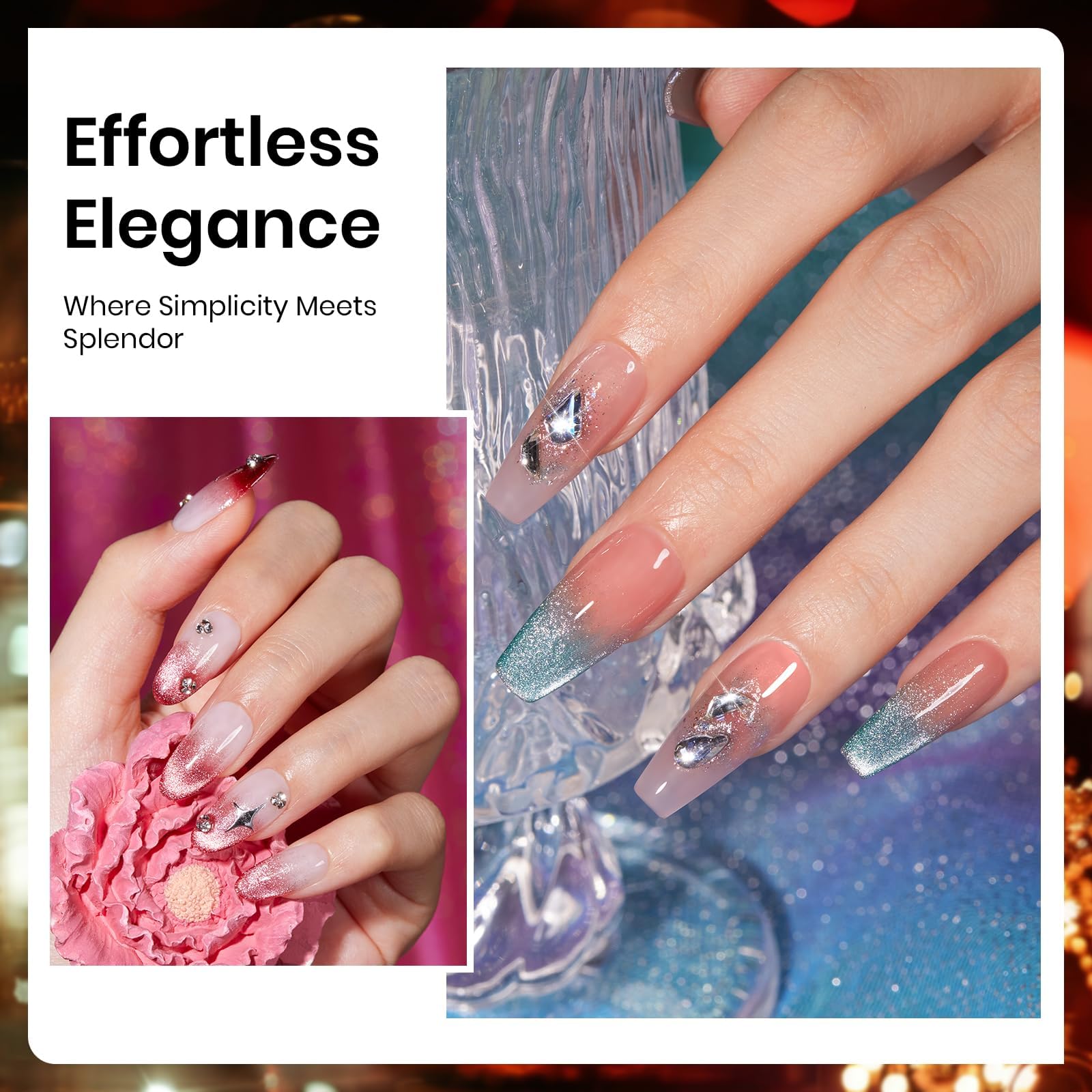 Beetles Cat Eye Gel Nail Polish Set – 6 Magnetic Colors & Holographic Glitter