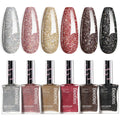 Beetles Glitter Nail Polish Set – 6 Quick-Dry Glitter Lacquers (Silver, Pink, Gold, Red, Brown, Black)
