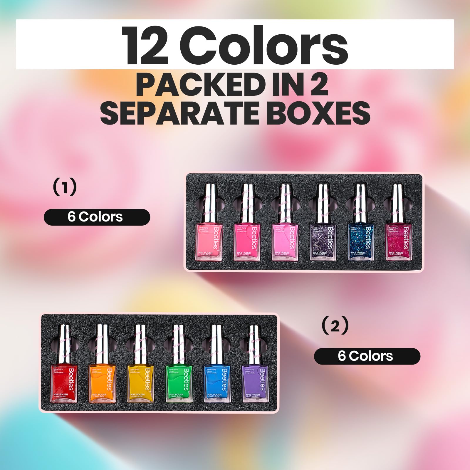 Beetles Glitter Neon Nail Polish Set – 12 Quick-Dry Neon Glitter Colors for DIY Nails