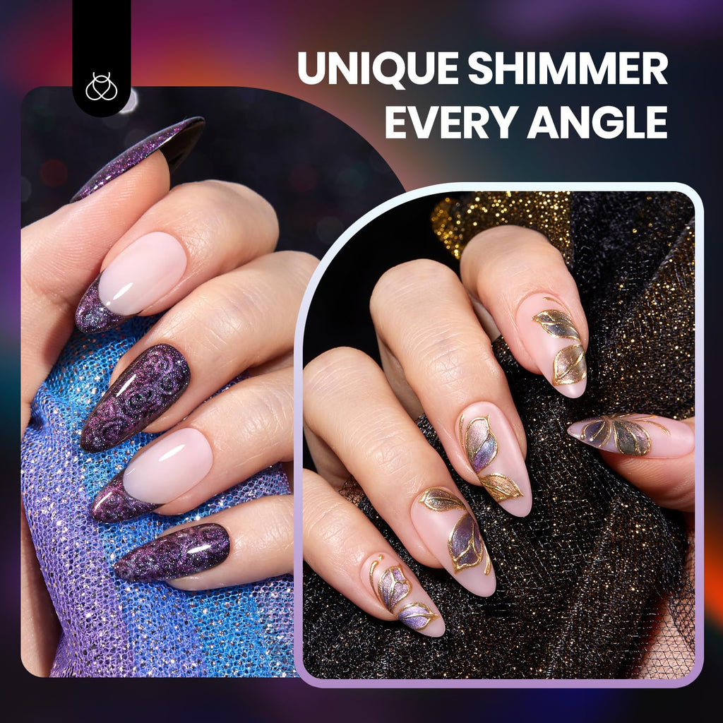 Beetles Cat Eye Gel Polish Set – 6 Colors with Magnet | Soak-Off UV Velvet Finish | Enchanted Spectrum Collection