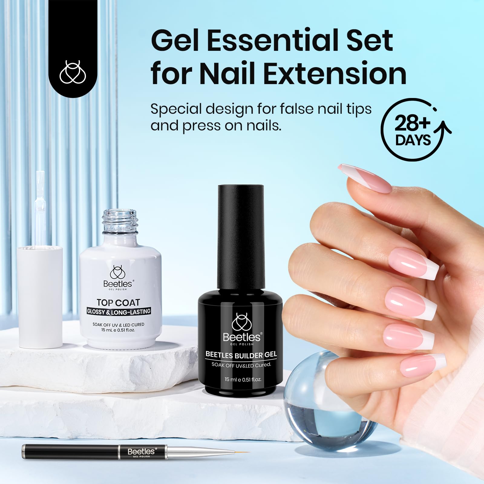 Beetles Builder Gel 7-in-1 with No-Wipe Gloss Top Coat — 15ml, Low-Heat, Hypoallergenic, Nail Brush