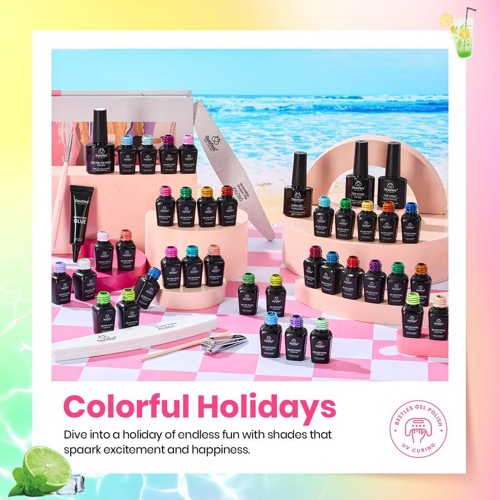 Beetles Spring Gel Polish Set – 36 Colors Pastel Neon UV Gel Nail Polish with Base & Top Coats