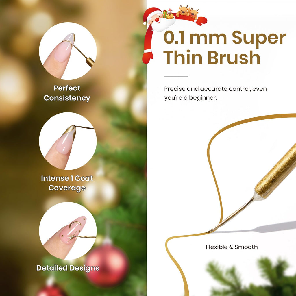 Beetles Gold Gel Liner – 7ml Metallic French Tip with 3D Mirror Chrome Finish, Built-in Thin Brush
