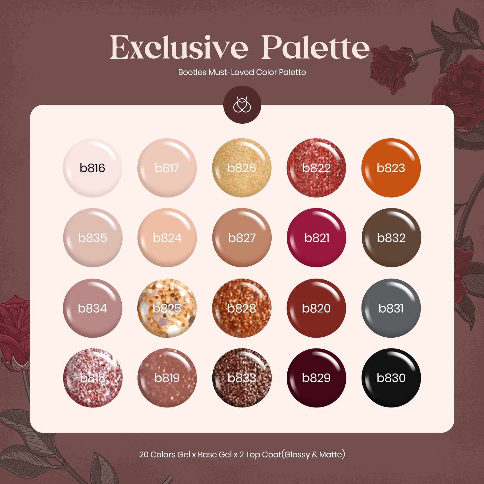 Beetles Gel Polish Set Verse of Roses – 23Pcs with 20 Shades + Base/Top Coats