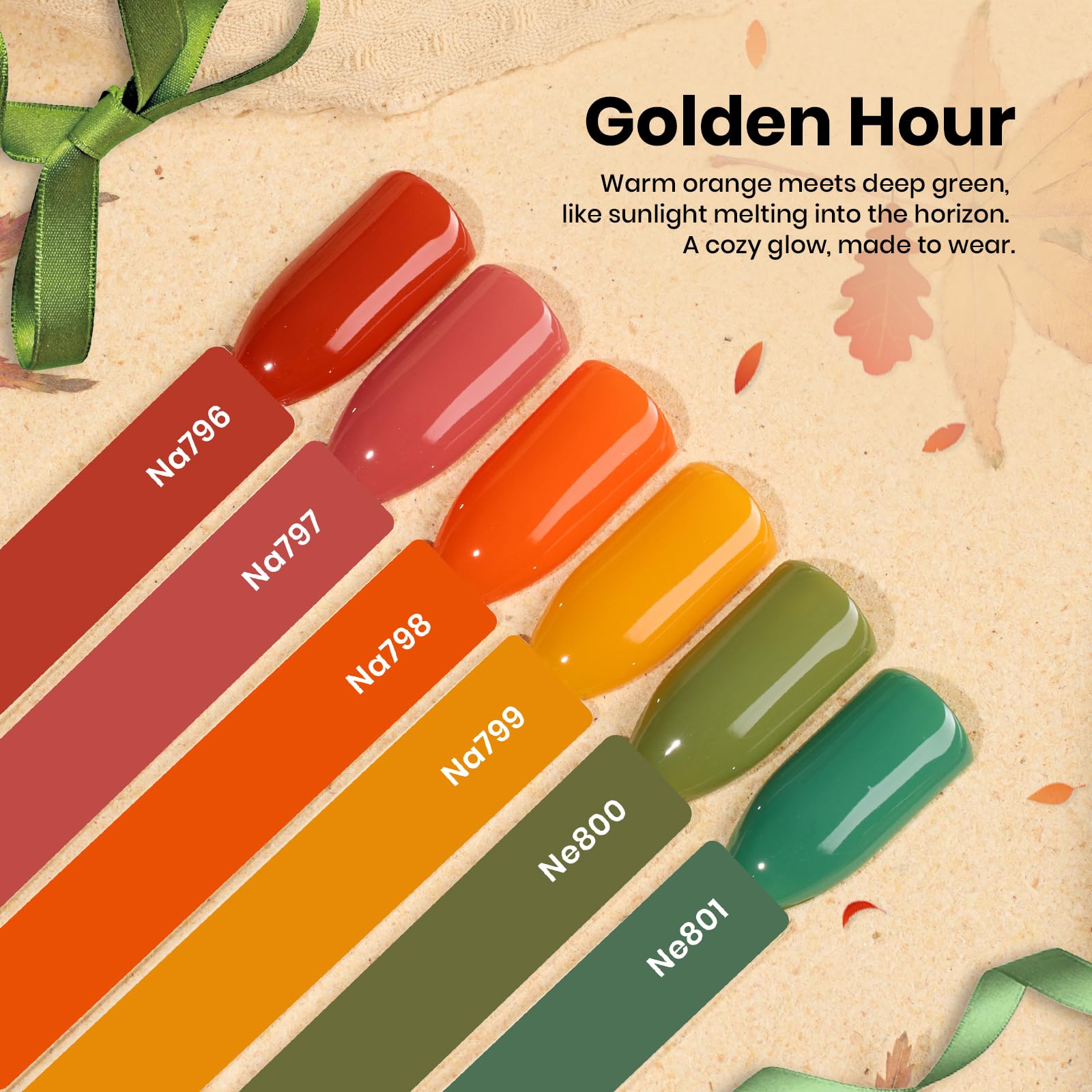 Beetles Hema-Free Gel Polish Set – 6x15ml Golden Hour Color Collection (Burgundy to Green) | UV/LED Soak-Off