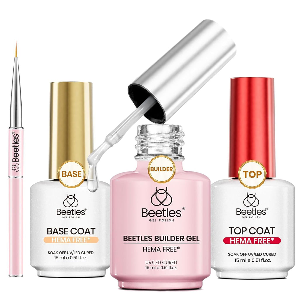 Beetles HEMA Free Builder Gel + No-Wipe Top Coat Set – Safe, High-Gloss Gel Nails
