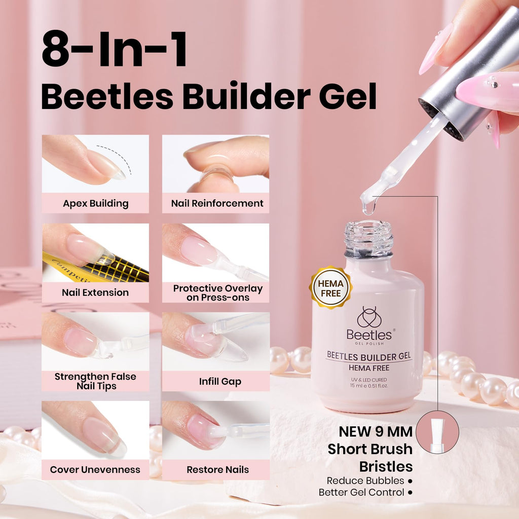 Beetles HEMA Free Builder Gel + No-Wipe Top Coat Set – Safe, High-Gloss Gel Nails
