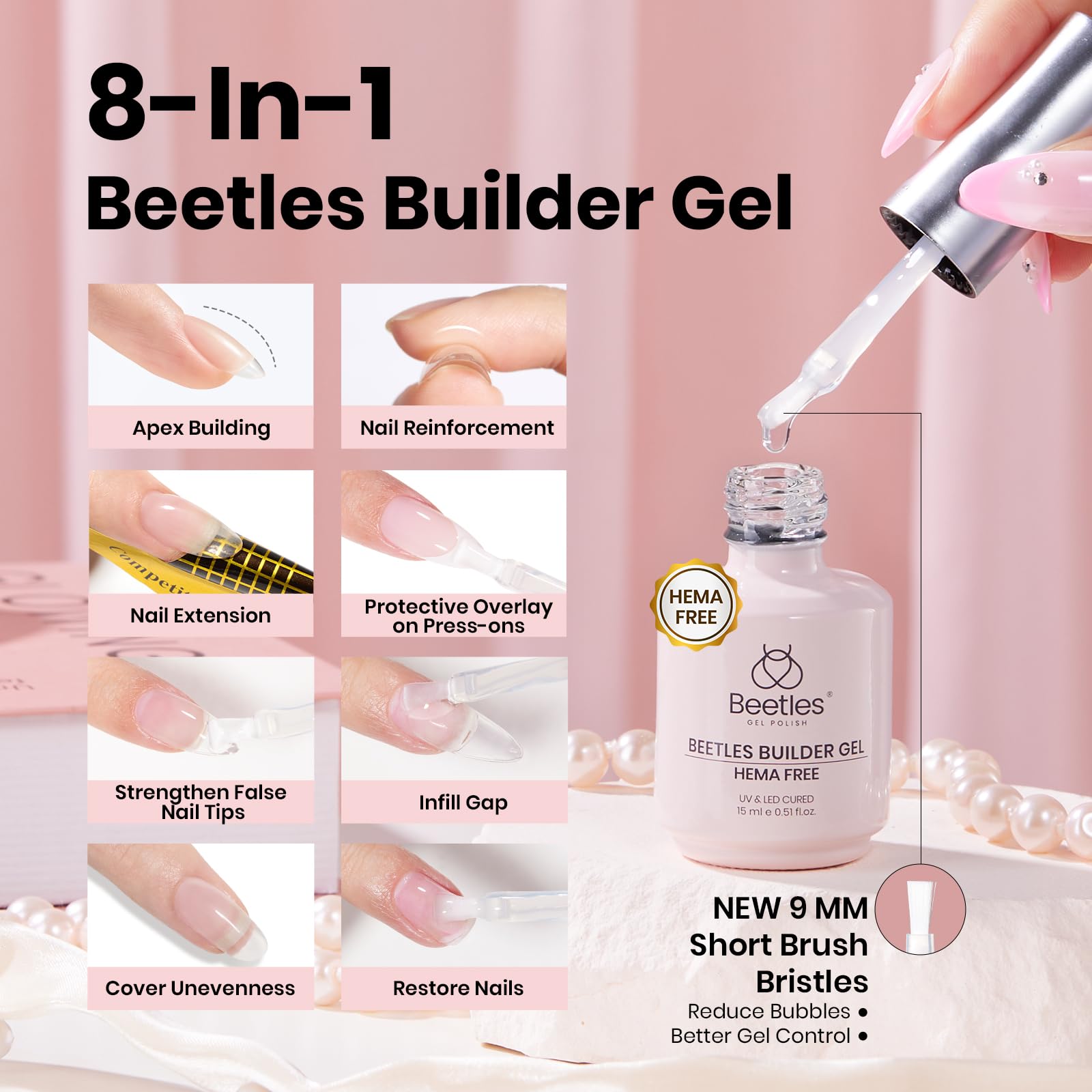 Beetles HEMA Free Builder Gel + No-Wipe Top Coat Set – Safe, High-Gloss Gel Nails