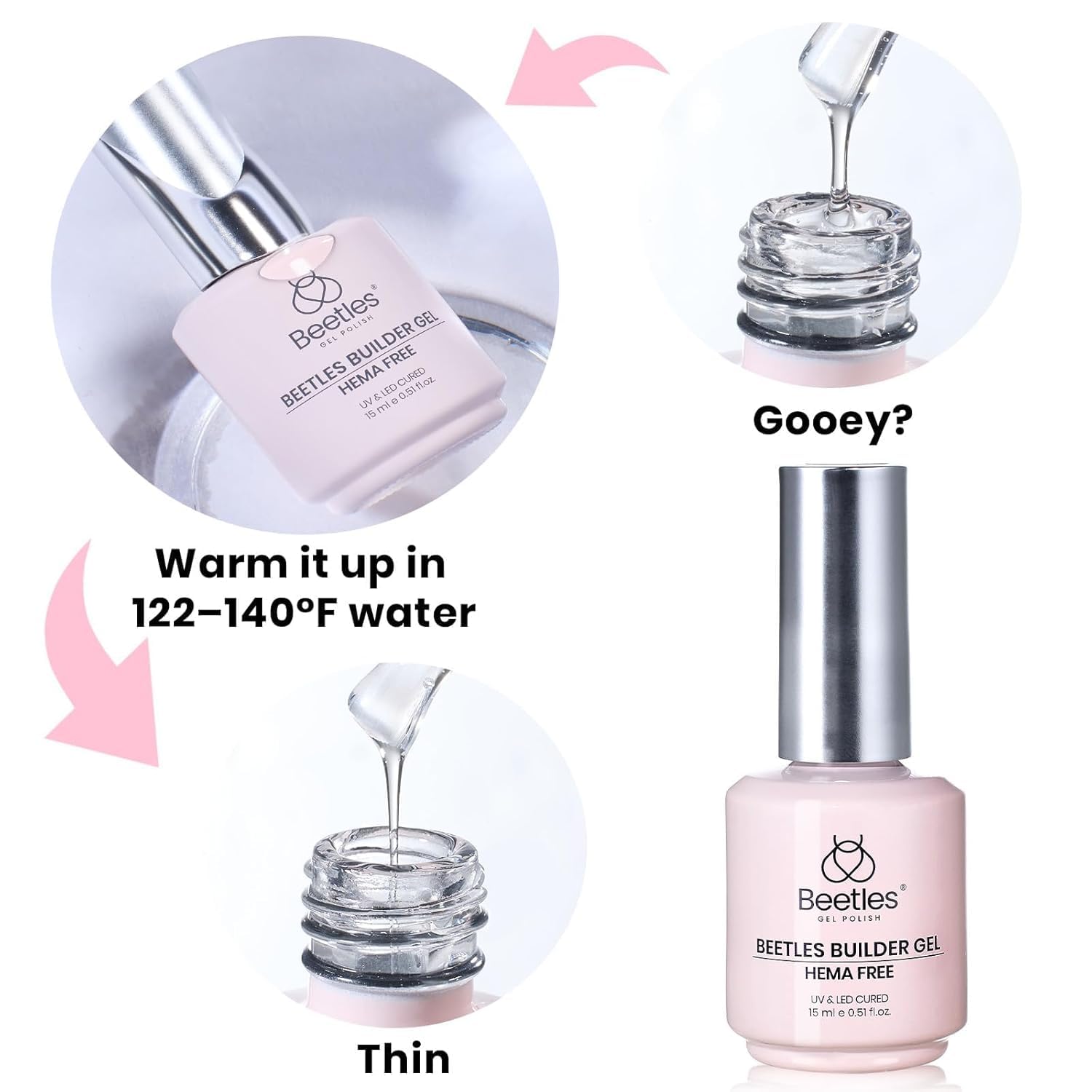 Beetles HEMA Free Builder Gel + No-Wipe Top Coat Set – Safe, High-Gloss Gel Nails