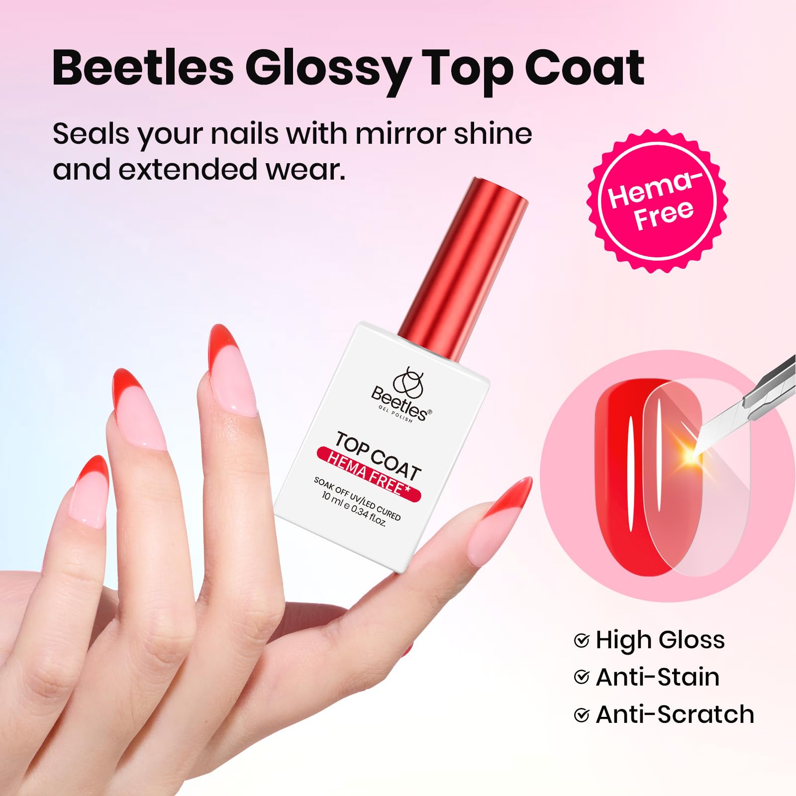 Beetles Hema Free Gel Top & Base Coat with Matte Top Coat Set – 3-Piece Gel Nail Kit for Soak-Off UV/LED