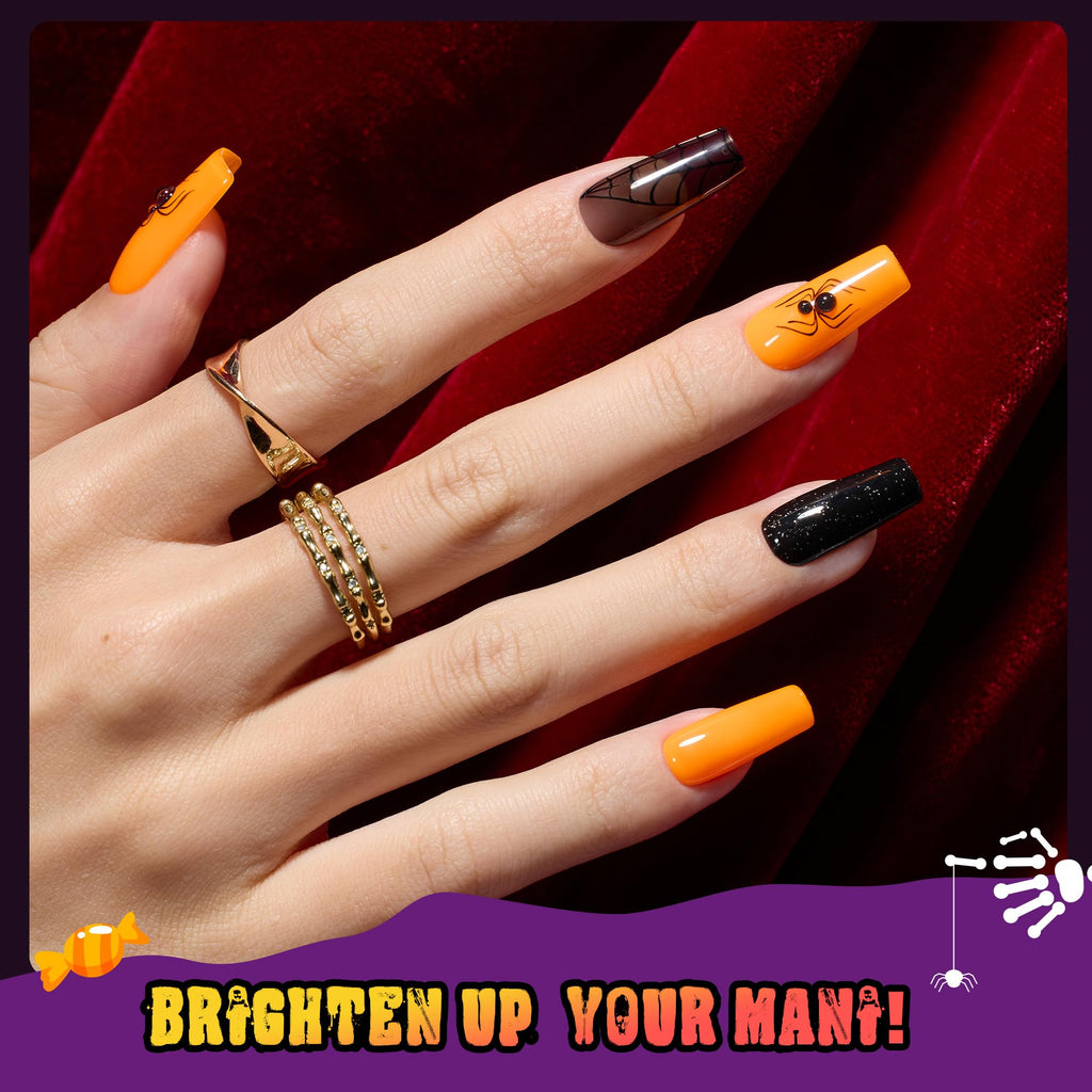 Beetles Gel Nail Polish Set Hocus Pocus – 6 Colors Orange Green Purple Black Red Glitter (UV/LED Cured)