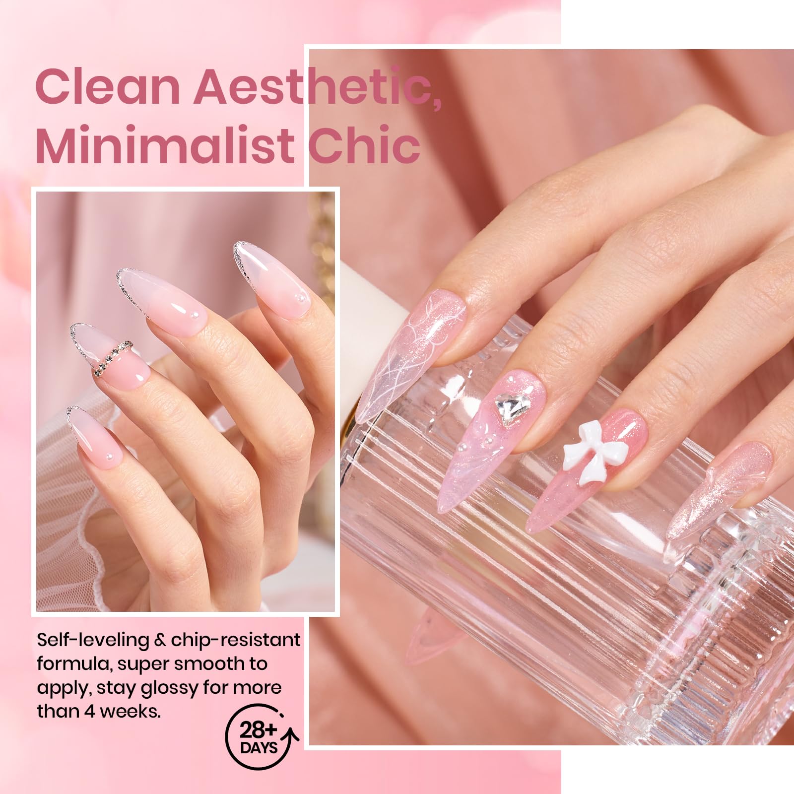Beetles Pink Gel Nail Polish Set - 8 Nude Pink Jelly Shades for French Nails & Nail Art