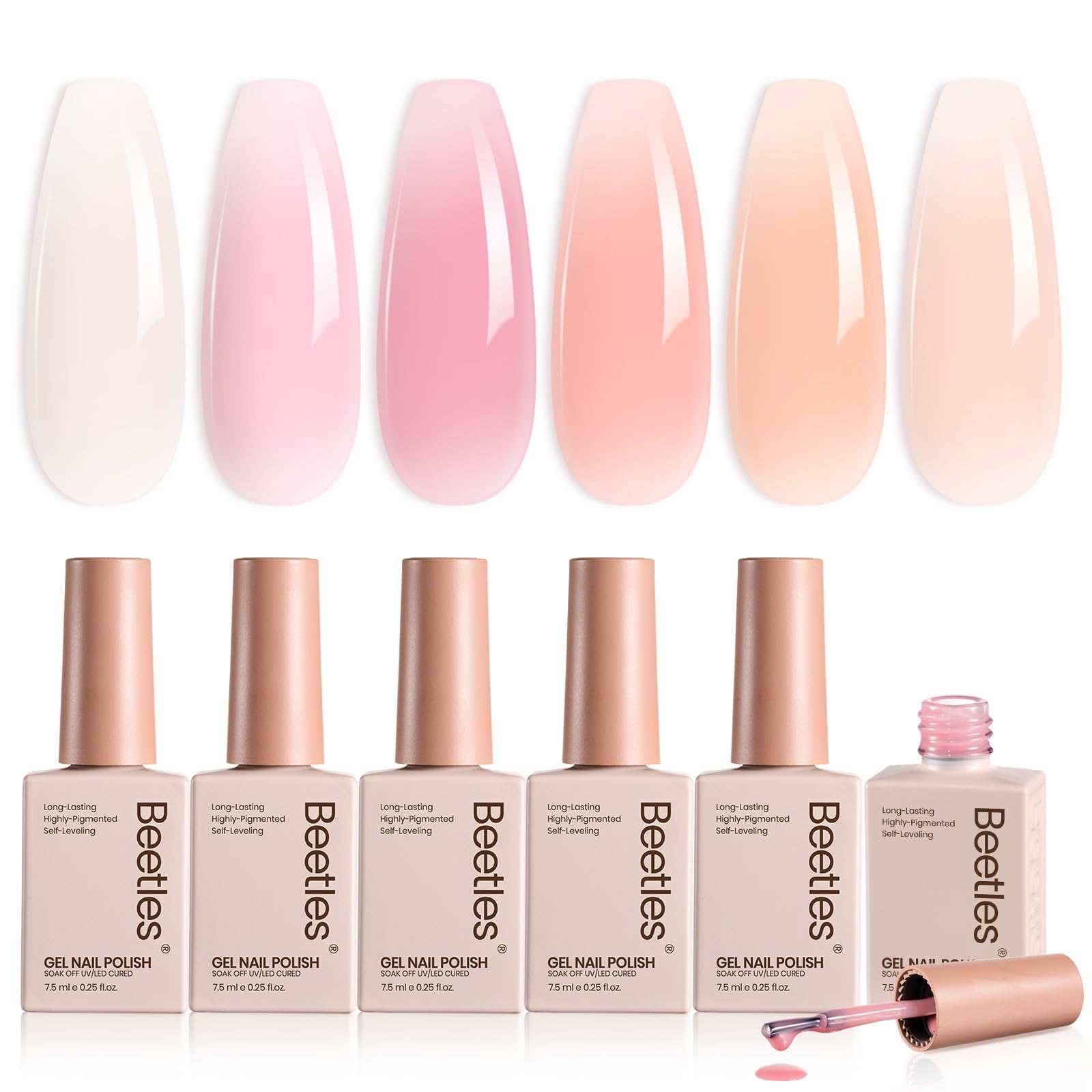 Beetles Jelly Gel Nail Polish Set – Ballet Dress 6-Color Milky Pink Nude Jelly Gel Kit | Soak Off UV