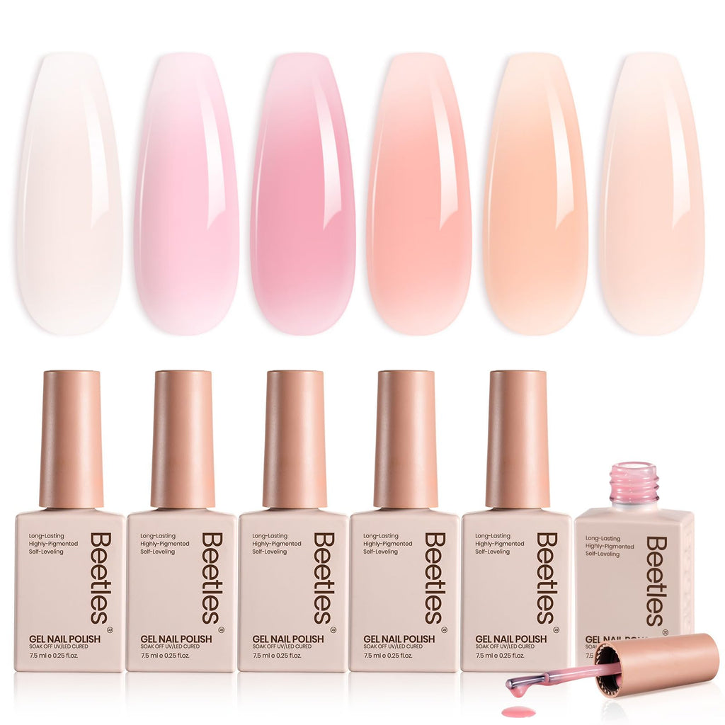 Beetles Jelly Gel Nail Polish Set – Ballet Dress 6-Color Milky Pink Nude Jelly Gel Kit | Soak Off UV