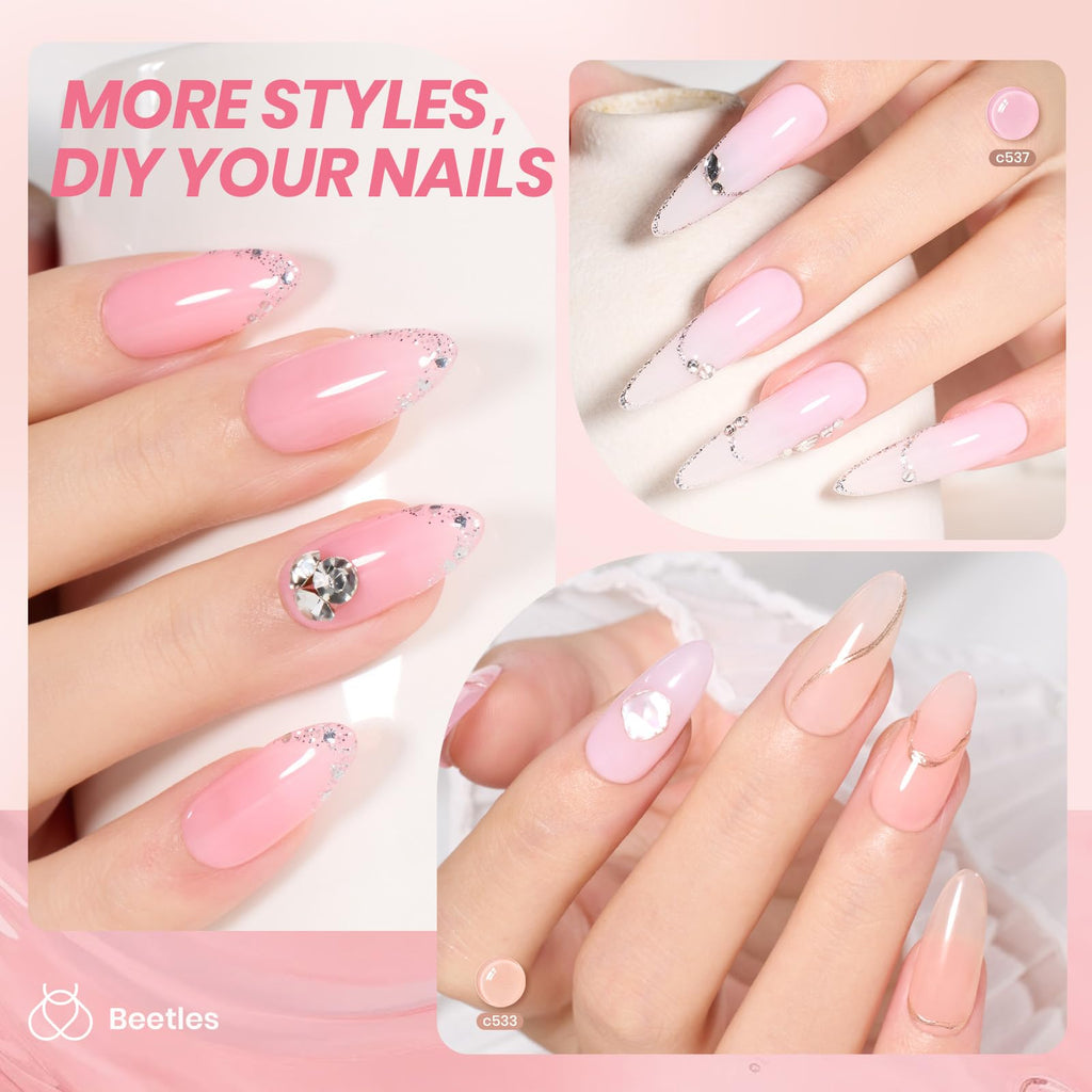 Beetles Jelly Gel Nail Polish Set – Ballet Dress 6-Color Milky Pink Nude Jelly Gel Kit | Soak Off UV