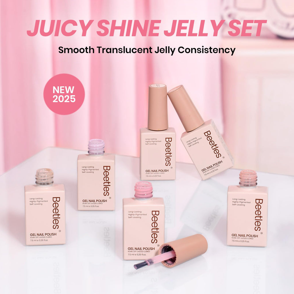 Beetles Jelly Gel Nail Polish Set – Ballet Dress 6-Color Milky Pink Nude Jelly Gel Kit | Soak Off UV