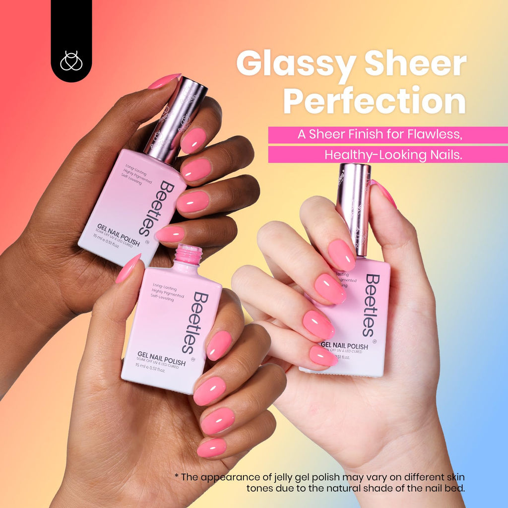 Beetles Jelly Gel Nail Polish Set – 6 Neon Colors, HEMA Free, 15ML