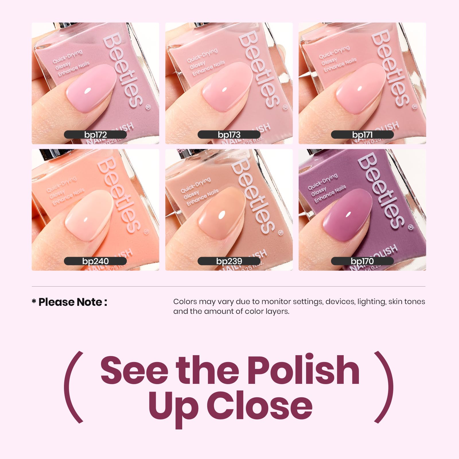 Beetles Jelly Nail Polish Set Velvet Glow – 6 Colors Quick-Dry, Long-Lasting Shine