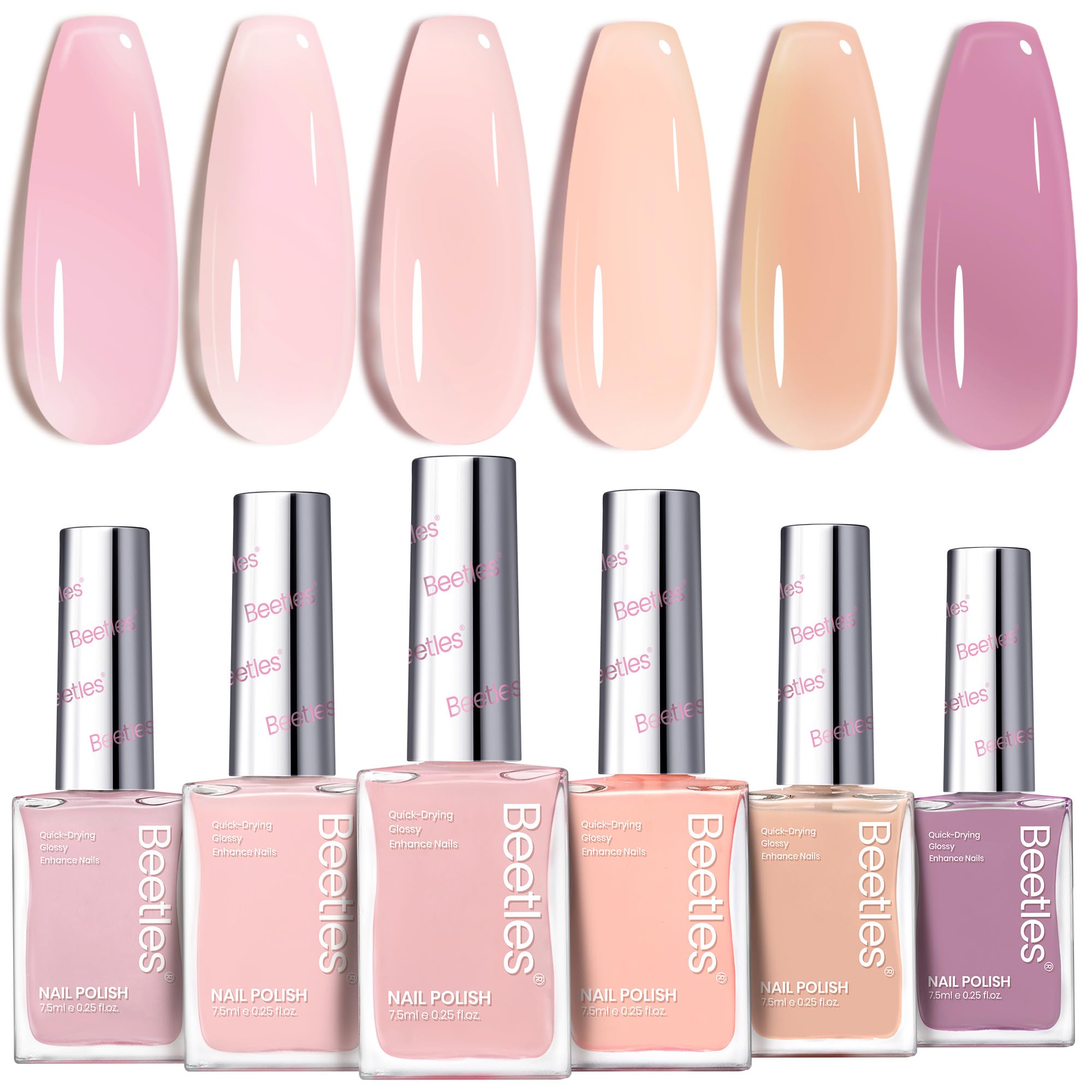 Beetles Jelly Nail Polish Set Velvet Glow – 6 Colors Quick-Dry, Long-Lasting Shine
