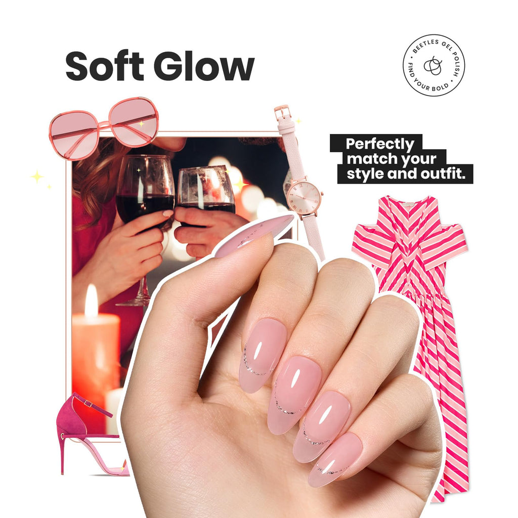 Beetles Jelly Nail Polish Set — 6 Sheer Pink Colors, Quick-Dry & Nail Care