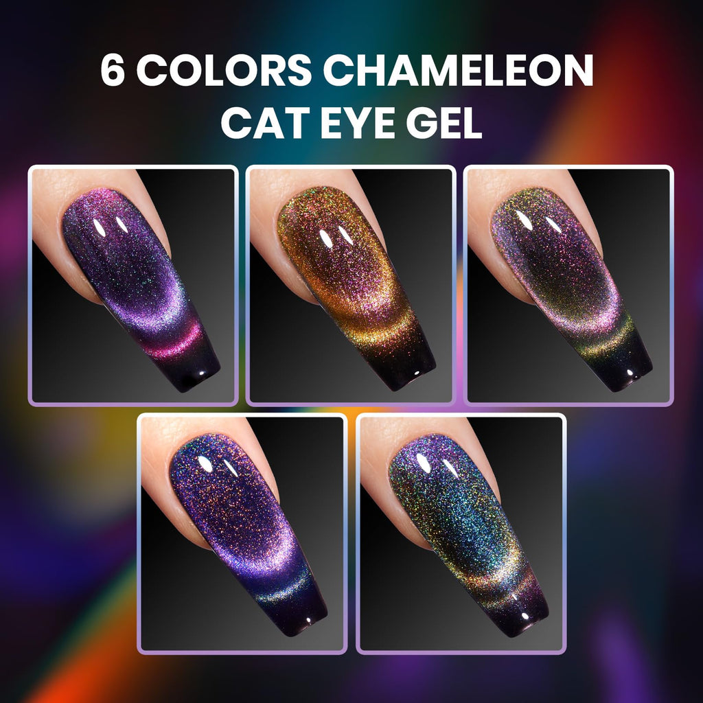 Beetles Cat Eye Gel Polish Set – 6 Colors with Magnet | Soak-Off UV Velvet Finish | Enchanted Spectrum Collection
