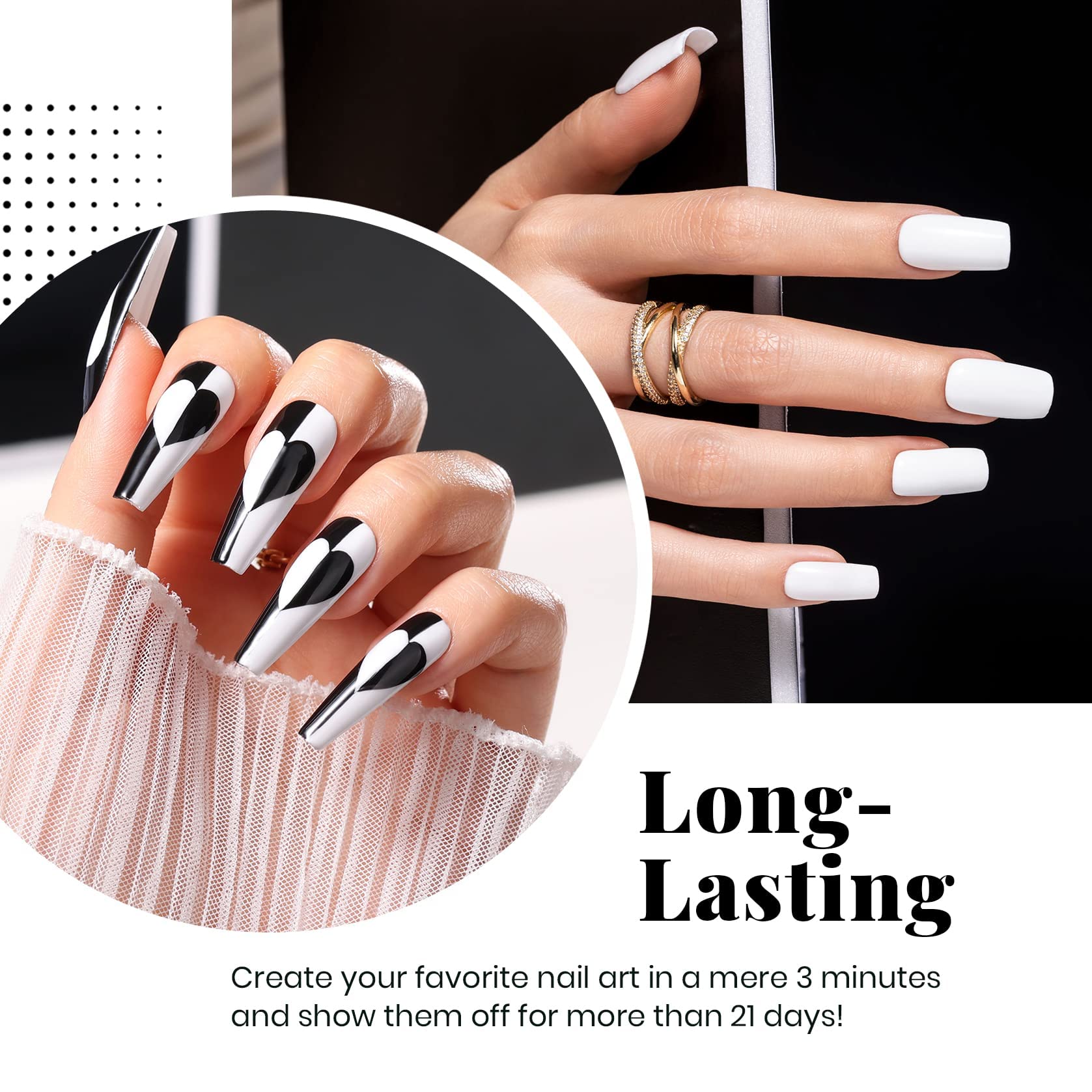 Beetles Black White Gel Polish Set - 2 x 15ml for DIY French Nails, Soak-Off, LED Curing