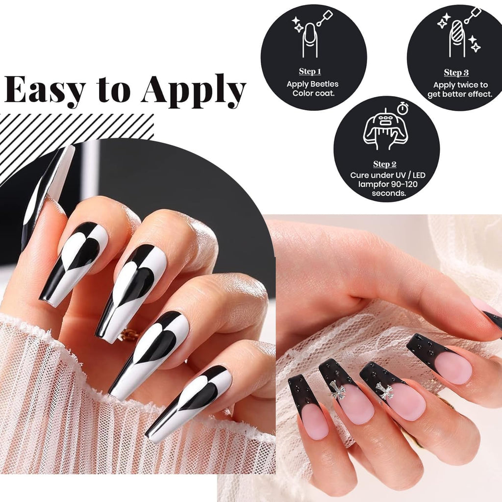 Beetles Gel Polish 3-Piece Set: No-Wipe Top Coat, Base Coat & Audrey Black – 28+ Day Shine
