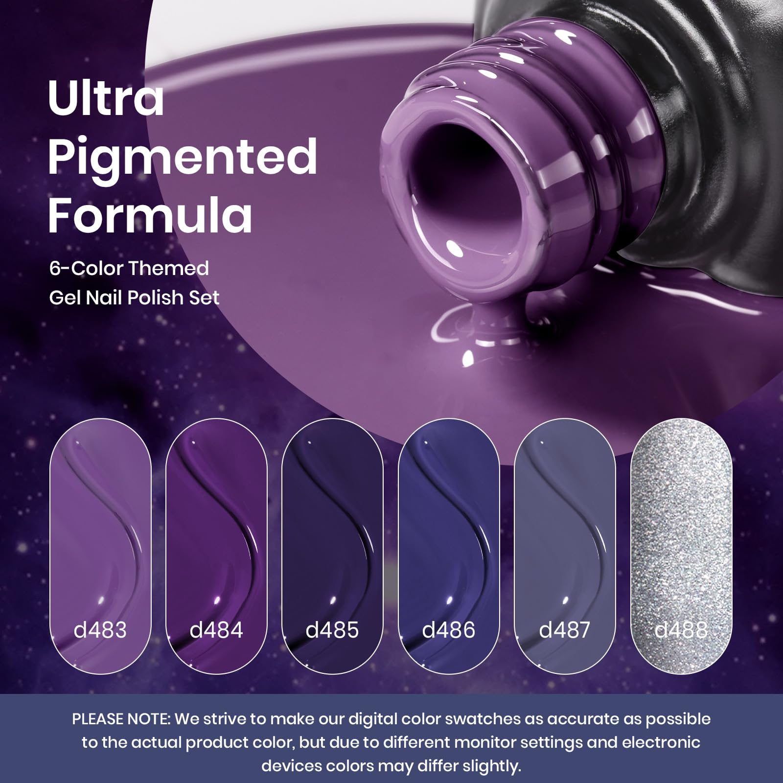 Beetles Lost Universe Gel Polish Set – 6 Colors in Purple, Blue & Silver Glitter | UV/LED Soak-Off