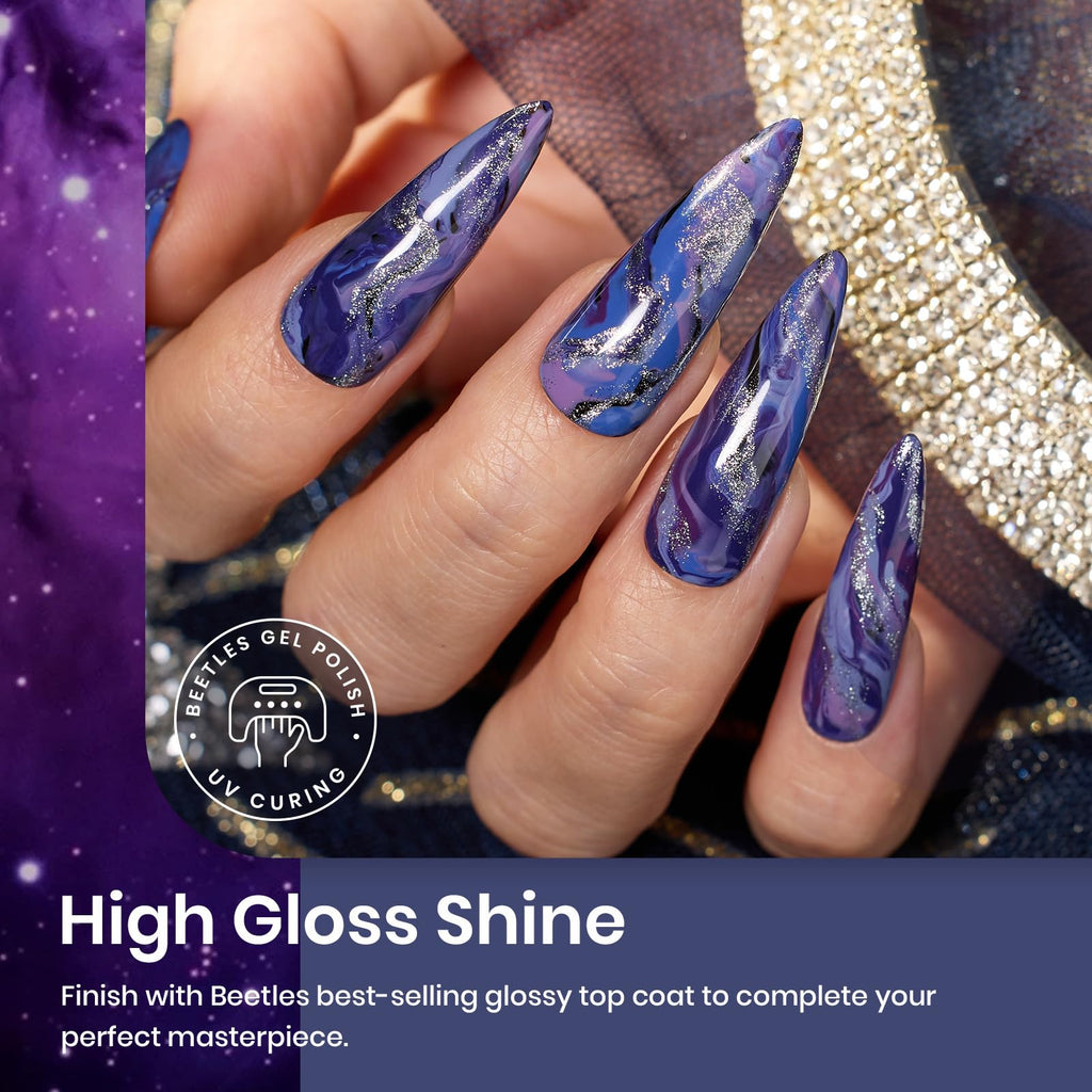 Beetles Lost Universe Gel Polish Set – 6 Colors in Purple, Blue & Silver Glitter | UV/LED Soak-Off