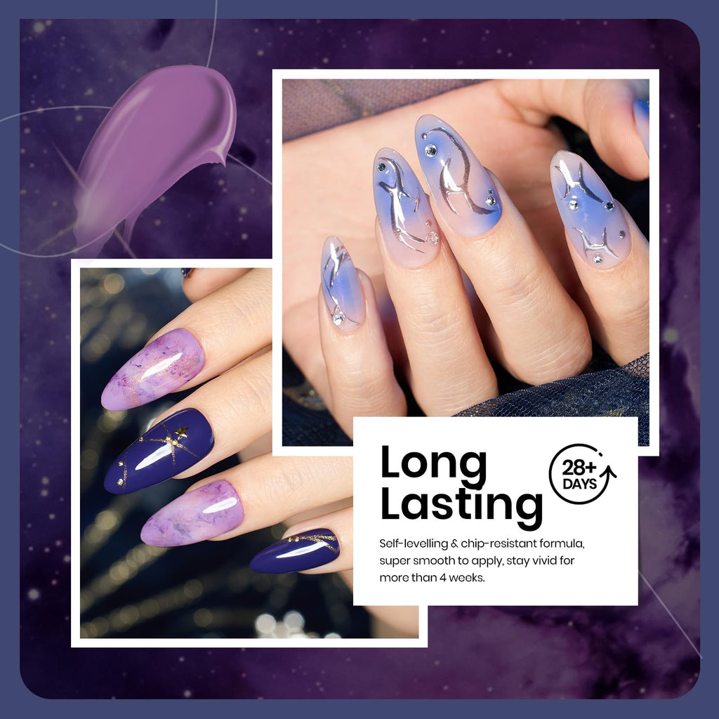 Beetles Lost Universe Gel Polish Set – 6 Colors in Purple, Blue & Silver Glitter | UV/LED Soak-Off