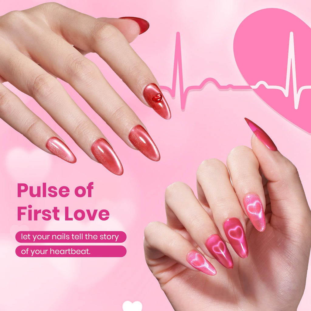 Beetles Love Signal Pink Cat Eye Gel Polish Kit – 6 Romantic Shades with Magnetic Heart Tool