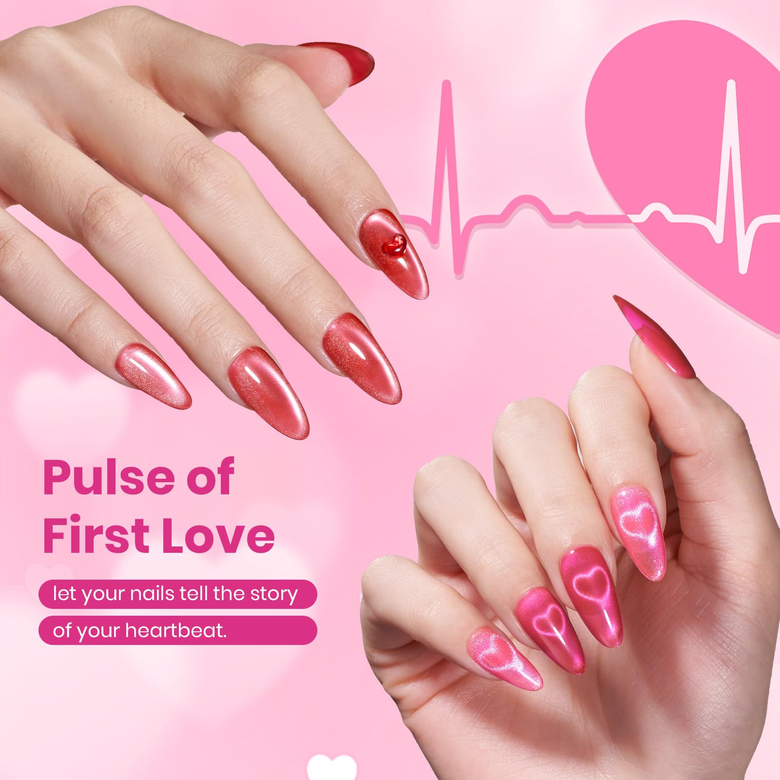 Beetles Love Signal Pink Cat Eye Gel Polish Kit – 6 Romantic Shades with Magnetic Heart Tool