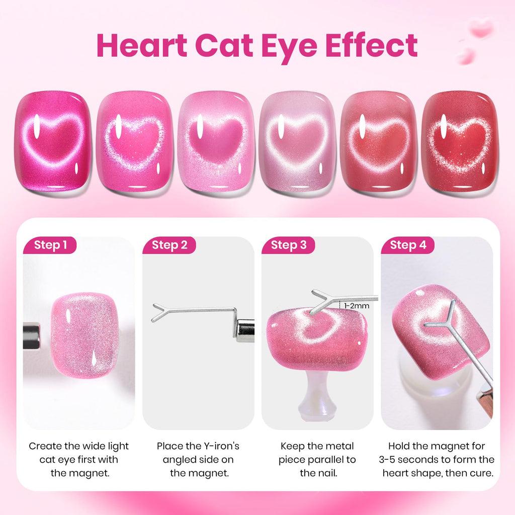 Beetles Love Signal Pink Cat Eye Gel Polish Kit – 6 Romantic Shades with Magnetic Heart Tool