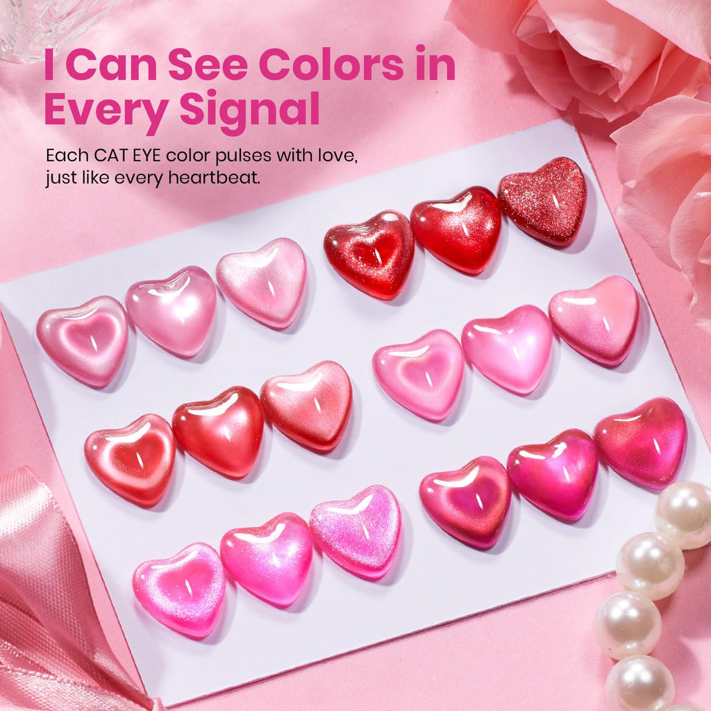 Beetles Love Signal Pink Cat Eye Gel Polish Kit – 6 Romantic Shades with Magnetic Heart Tool