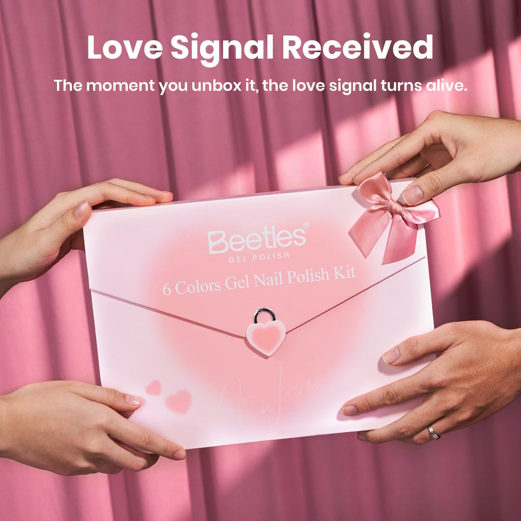 Beetles Love Signal Pink Cat Eye Gel Polish Kit – 6 Romantic Shades with Magnetic Heart Tool