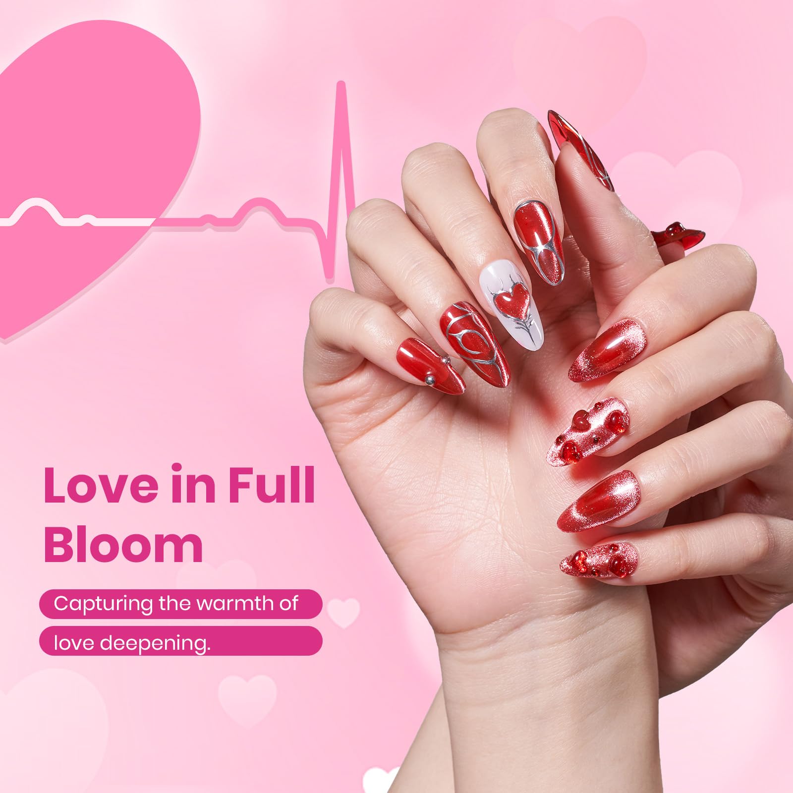Beetles Love Signal Pink Cat Eye Gel Polish Kit – 6 Romantic Shades with Magnetic Heart Tool