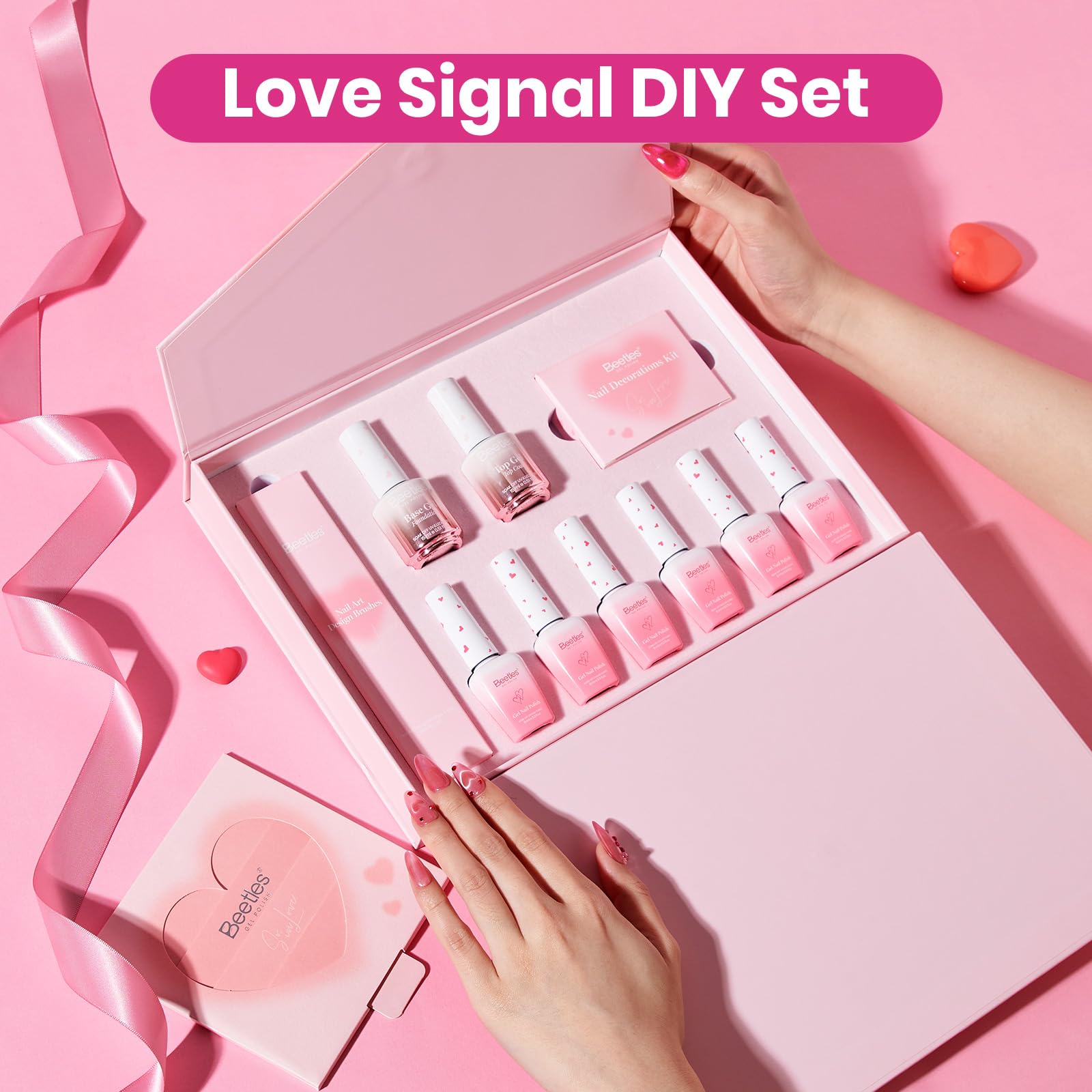Beetles Love Signal Pink Cat Eye Gel Polish Kit – 6 Romantic Shades with Magnetic Heart Tool