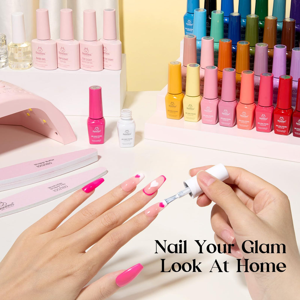 Beetles Gel Nail Polish Kit with UV Light – 68-Piece Mood Mosaic Set, 35 Colors, Base/Top/Matte/Glitter, LED Lamp & Tools