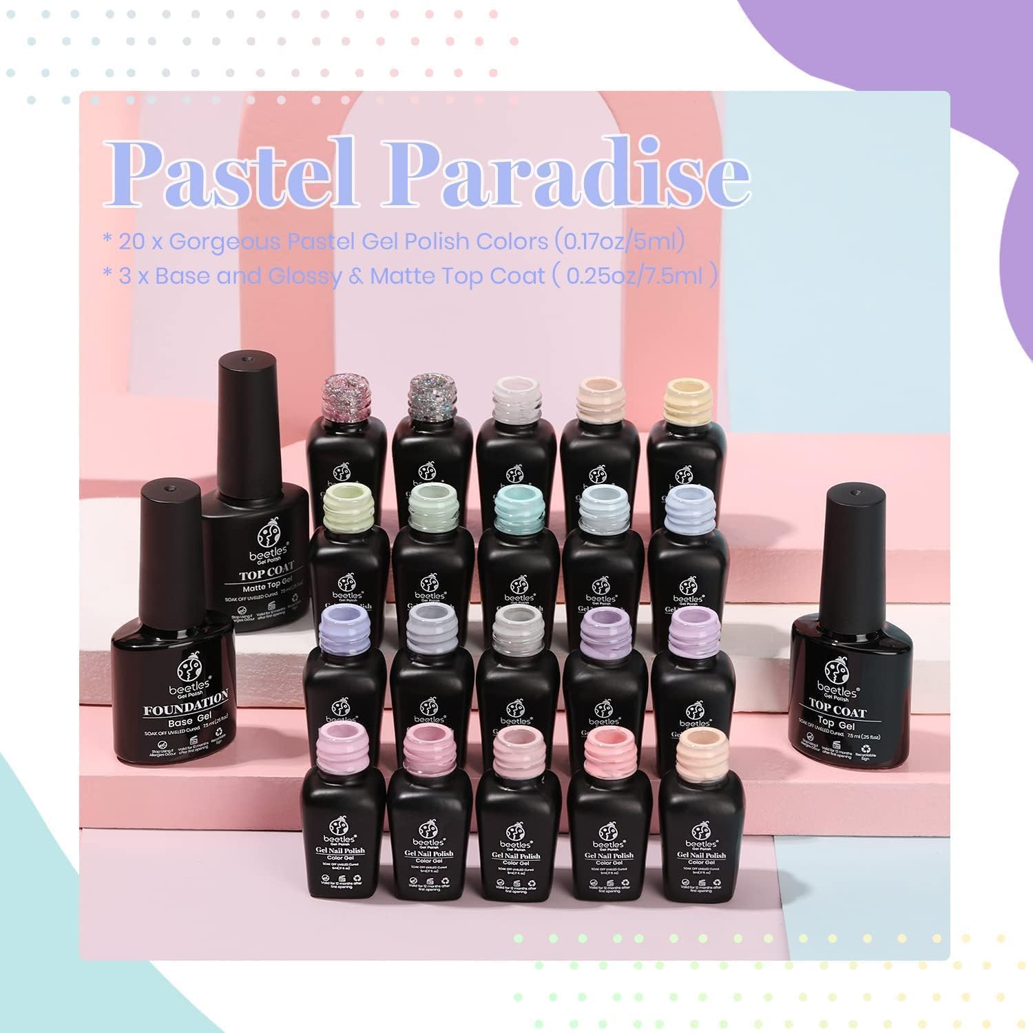 Beetles Pink Gel Nail Polish Set – 20 Macaron Colors with Base & Top Coats